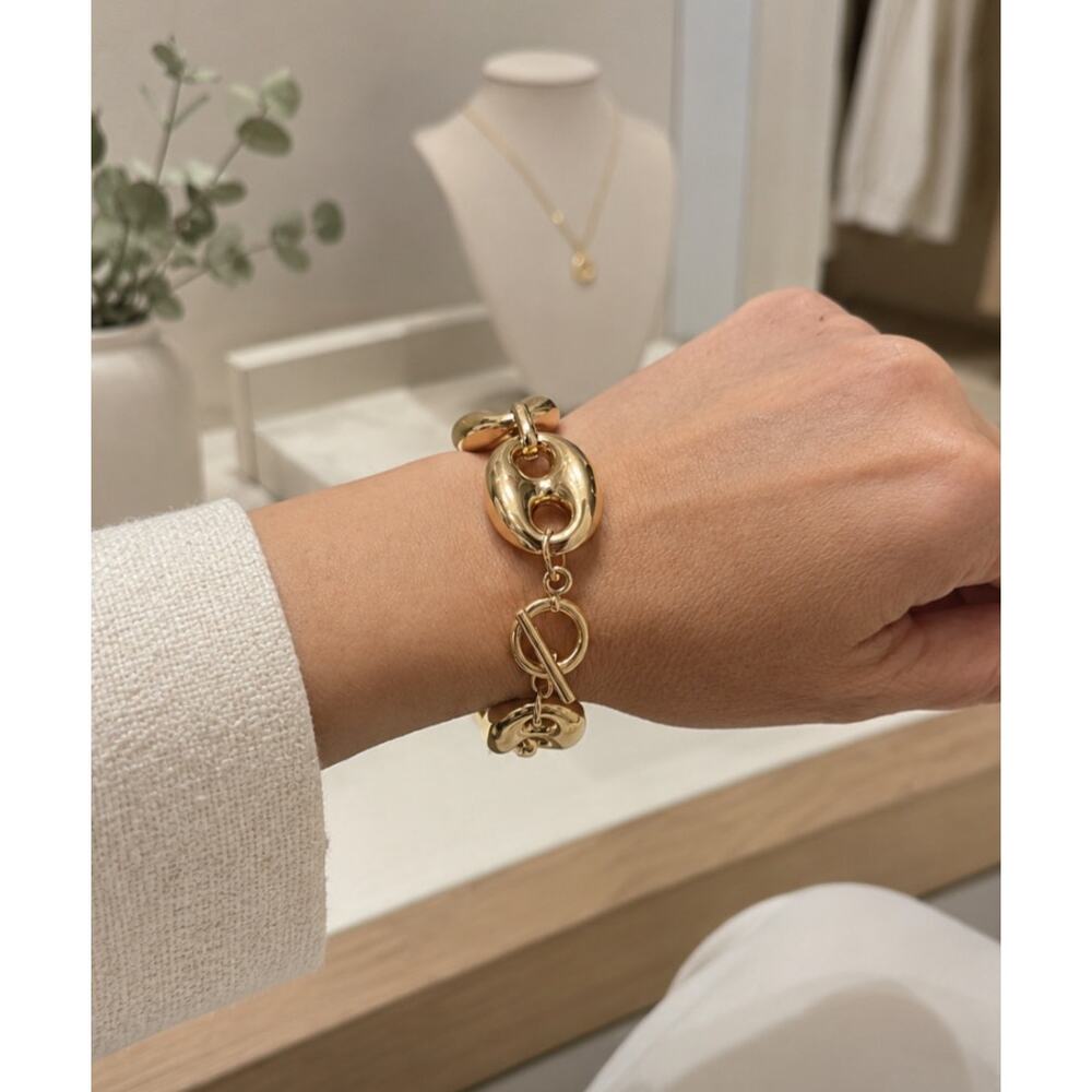 Pomina Gold Bottlecap Puffy Link Toggle Bracelet New